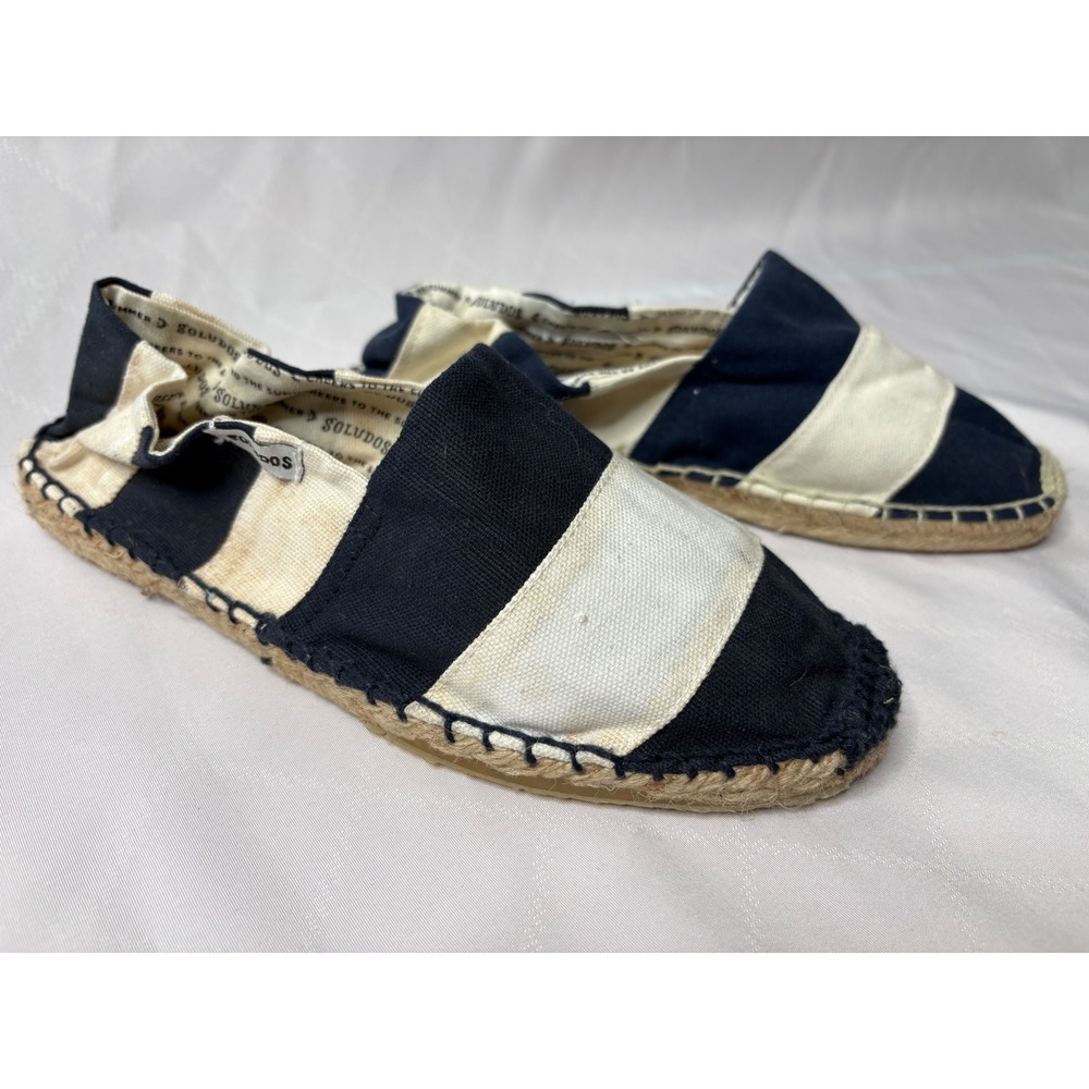 SOLUDOS Womens Navy White Striped Canvas Espadrille Flats Sz 36 Slip On Nautical